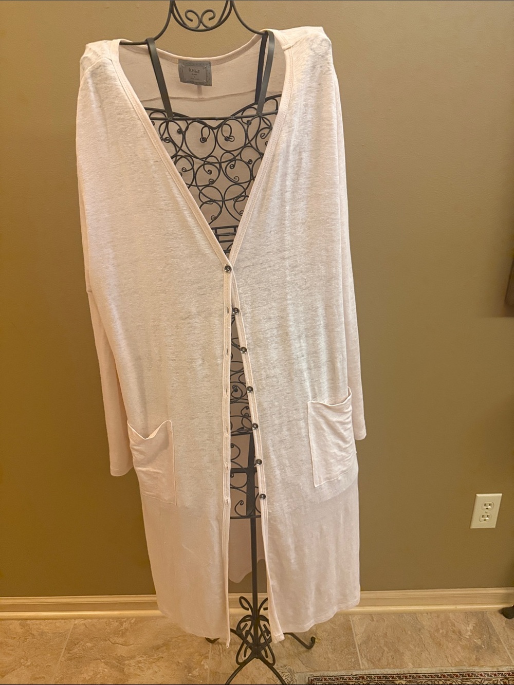 Chalet Light Pink Long Button Front Cardigan with Pockets